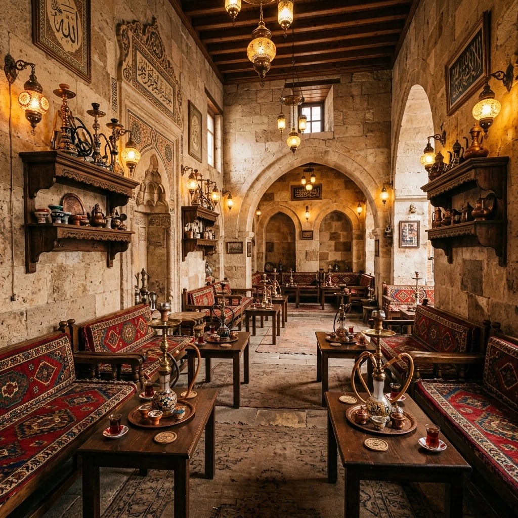 Tuğra Nargile & Kafe — otantik taş duvar iç mekan